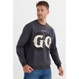 Erkek Relax Fit Rahat Kesim Pamuklu Lastikli Kol Bisiklet Yaka Baskılı Antrasit Sweatshirt