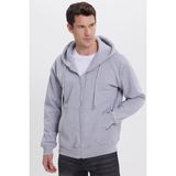 Erkek Relax Fit Rahat Kesim Pamuklu Tam Fermuarlı Kanguru Cepli Sırt Çantalı Gri Sweatshirt