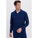 Erkek Relax Fit Rahat Kesim Polo V Yaka Açık Lacivert Sweatshirt