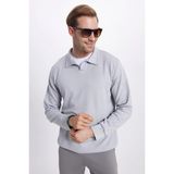 Erkek Relax Fit Rahat Kesim Polo V Yaka Gri Sweatshirt