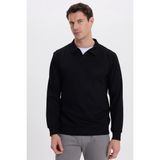 Erkek Relax Fit Rahat Kesim Polo V Yaka Siyah Sweatshirt