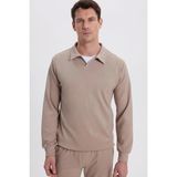 Erkek Relax Fit Rahat Kesim Polo V Yaka Vizon Sweatshirt