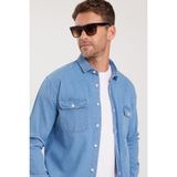 Erkek Relax Fit Rahat Kesim Spor Yaka Çift Cep Kapaklı Denim Gömlek