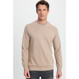 Erkek Relax Fit Rahat Kesim Uzun Kollu Ekstra Yumuşak Bisiklet Yaka Vizon Sweatshirt