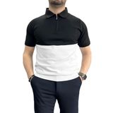 Erkek Renk Bloklu Polo Yaka Yarım Fermuarlı Tişört Beyaz Edw234