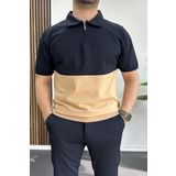 Erkek Renk Bloklu Polo Yaka Yarım Fermuarlı Tişört Lacivert Edw234