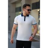 Erkek Renkli Yaka Kısa Kollu Tişört - Beyaz - 2XL
