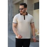 Erkek Renkli Yaka Kısa Kollu Tişört - Taş