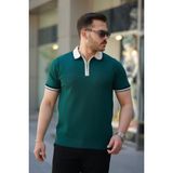 Erkek Renkli Yaka Kısa Kollu Tişört - Yeşil - 2XL