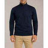 Erkek Ribana Kumaş Likralı Yarım Fermuarlı Yarım Boğaz Kazak - Lacivert-87518 - XL