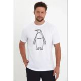 Erkek Salaş Stil Beyaz Nihilist Penguen Özel Tasarım Oversize Bisiklet Yaka Tişört