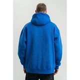 Erkek Salaş Stil Saks Mavi Saks Mavi Double Oversize 3 İplik Pamuklu Kapüşonlu Kanguru Cepli Hoodie Sweatshirt