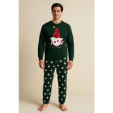 Erkek Santa Claus Yılbaşı Temalı Sweatshirt Pijama Üstü Yeşil
