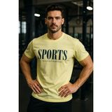 Erkek Sarı Basic T-Shirt Baskılı Slim Fit %100 Pamuk Tişört - 0 Siyah