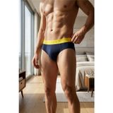 Erkek Sarı Lastikli Lacivert Pamuklu Lastikli Slip Külot