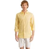 Erkek Sarı%100 Keten Modern Fit Cepsiz Gömlek (XL)