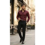 Erkek Saten Klasik Gömlek - Bordo - XL