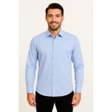 Erkek Saten Slimfit Uzun Kol Gömlek - Mavi