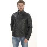 Erkek Şehir Stiline Uygun Derimont Model Hakiki Kuzu Derisi Ceket Fermuarlı Dik Yaka - Siyah - 4XL