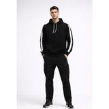 Erkek Şeritli Kapüşonlu Sweatshirt Oversize 3 Iplik Pamuklu Hoodie - Siyah - XL