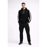 Erkek Şeritli Kapüşonlu Sweatshirt Oversize 3 Iplik Pamuklu Hoodie - Siyah