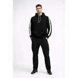Erkek Şeritli Kapüşonlu Sweatshirt Oversize 3 İplik Pamuklu - Siyah 8648826