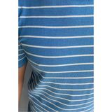 Erkek Şeritli Triko T-Shirt - Mavi