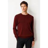 Erkek Sıfır Yaka Çelik Örgü Yün Kazak Bordo - 2XL