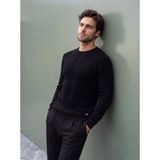 Erkek Sıfır Yaka Kazak Triko Petek Örgü Düz Renk Klasik Kalıp - 5243C - Siyah - 2XL