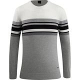 Erkek Sıfır Yaka Kazak Triko Renkli Şerit Desenli Klasik Kalıp - 5246C - Beyaz - 2XL