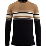 Erkek Sıfır Yaka Kazak Triko Renkli Şerit Desenli Klasik Kalıp - 5246C - Camel - XL