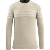 Erkek Sıfır Yaka Kazak Triko Şerit Desenli Klasik Kalıp - 5247C - Bej - 2XL