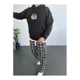 Erkek Sırt Baskılı Kapüşonlu Üç İplik Oversize Sweatshirt - Siyah 8380240