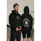 Erkek Sırt Baskılı Oversize 3 İplik Kapüşonlu Hoodie Sweatshirt - Siyah