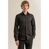 Erkek Siyah %100 Pamuk Saten Non-Iron Ütü Istemeyen Casual Cepsiz Modern Fit Gömlek