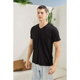 Erkek Siyah %100 Pamuk V Yaka T-Shirt
