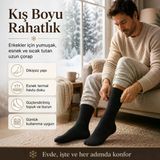 Erkek Siyah 6’Lı Kışlık Uzun Termal Havlu Çorap | Dikişsiz, Esnek, Sıcak Tutan, Güçlendirilmiş Topuk Ve Burun