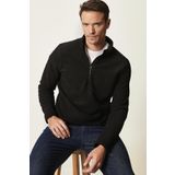 Erkek Siyah Anti-Pilling Tüylenme Yapmayan Standart Fit Bato Yaka Soğuk Geçirmez Polar Sweatshirt