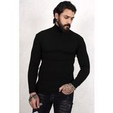 Erkek Siyah Balıkçı Yaka Çizgili Slim Fit Örme Kazak 2100015