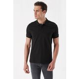 Erkek Siyah Basic Düz %100 Pamuk Dynamic Fit Rahat Kesim Kısa Kollu Polo Yaka Tişört