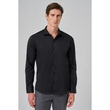 Erkek Siyah Basic Düz Desen Italyan Yaka Slim Fit Gömlek - XL