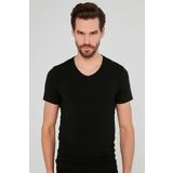 Erkek Siyah Basic V Yaka %100 Pamuk Atlet Fanila