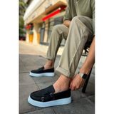 Erkek Siyah Beyaz Kemer Tokalı Loafer Ayakkabı - 417 - Cbt Mancini