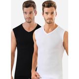Erkek Siyah - Beyaz Tişört Sıfır Kol V Yaka Kolsuz Atlet 2'li Paket %100 Pamuklu - 2XL