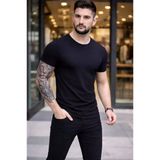 Erkek Siyah Bisiklet Yaka Slim Fit Dar Kesim Likralı Günlük Basic Body Tişört