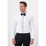 Erkek Siyah Biyeli Düz Desen Ata Yaka Slim Fit Gömlek