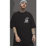 Erkek Siyah Çizgi Tavşan Baskılı Oversize T-shirt