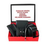 Erkek Siyah Cüzdan Kemer Kartvizitlik Tesbih Ve 3 Adet Bileklik