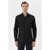 Erkek Siyah Dar Kesim Slim Fit %100 Pamuk Dokuma Uzun Kollu Klasik Yaka Gömlek