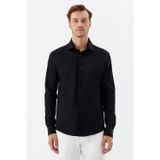 Erkek Siyah Dar Kesim Slim Fit %100 Pamuk Düz Dokuma Klasik Yaka Gömlek